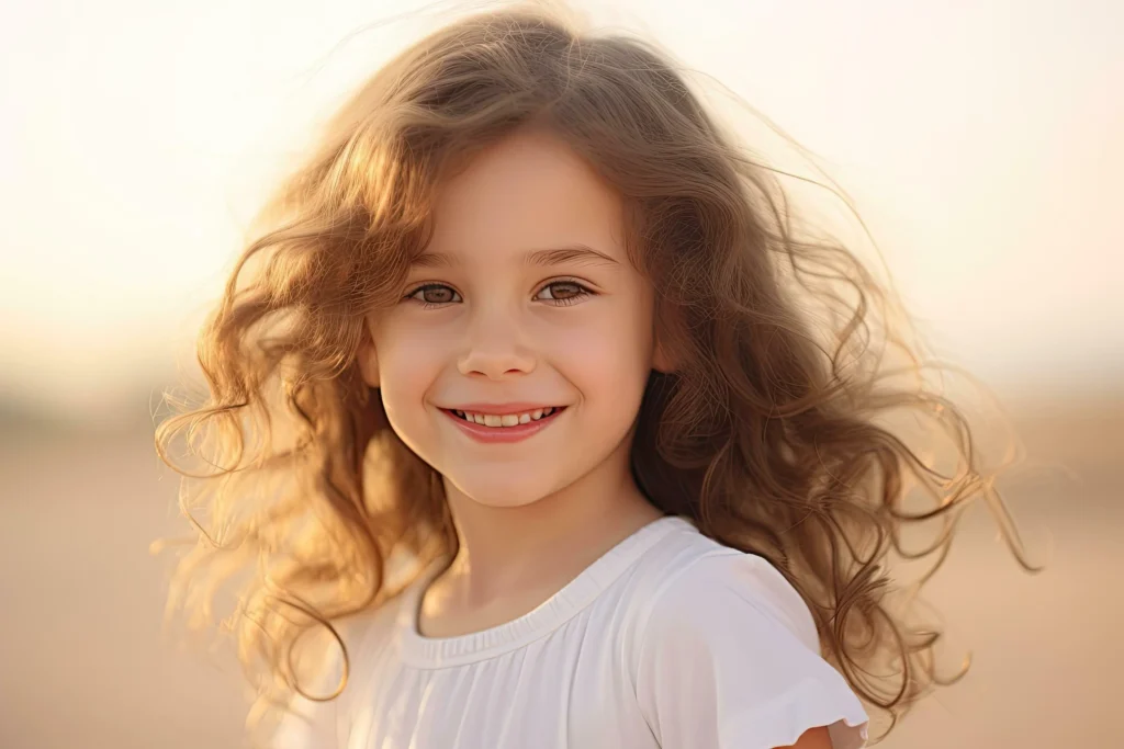 a smiling beautiful small girl in sunlight