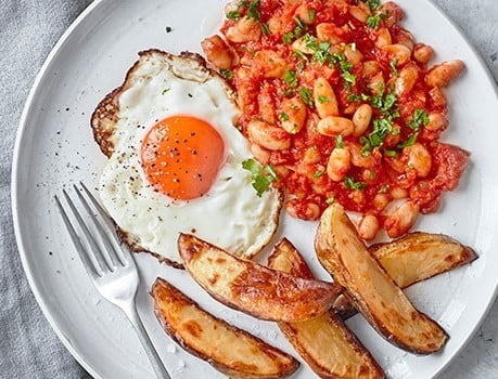 posh egg, chips &amp; beans