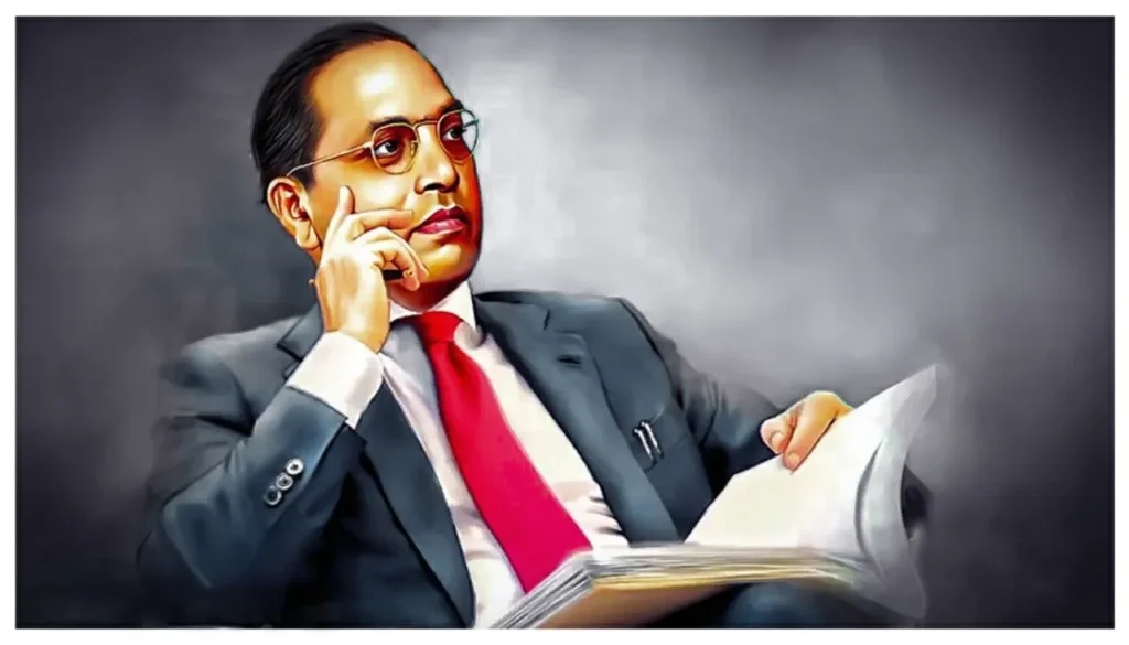 Picture of Dr. B. R. Ambedkar drafting the Indian Constitution, symbolizing his role in shaping India's democracy